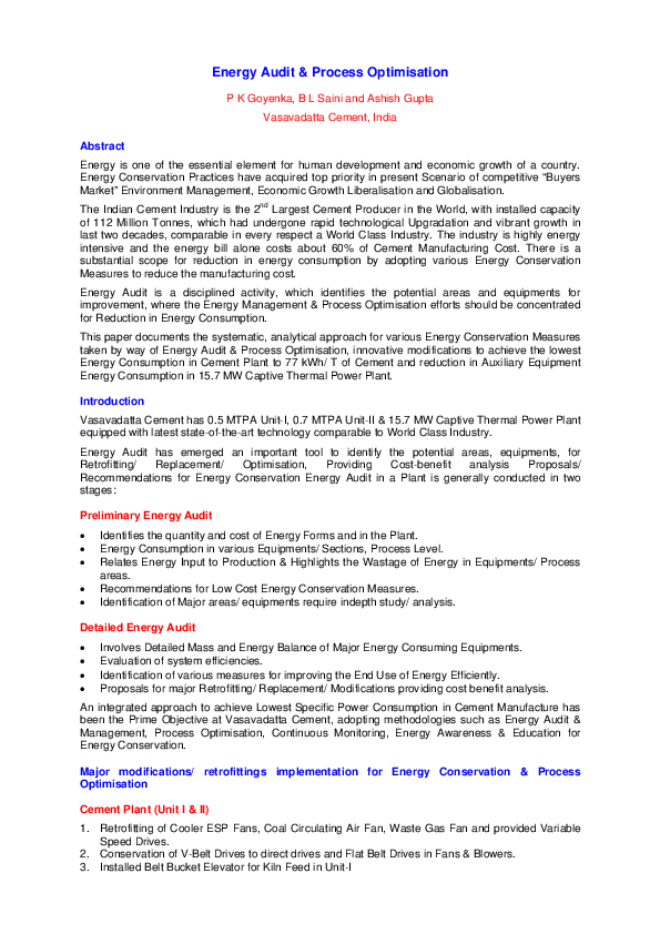 (PDF) Energy Audit & Process Optimisation