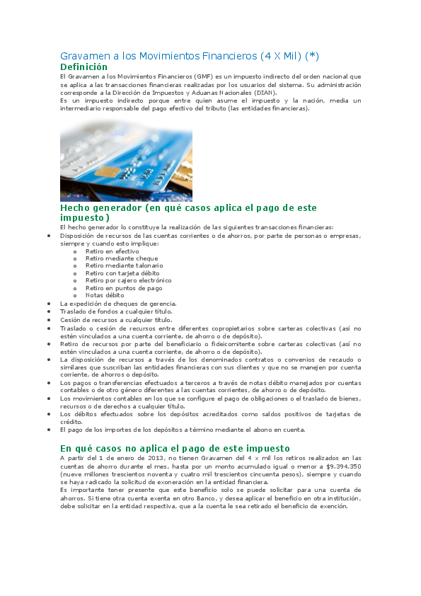 (DOC) Gravamen a los Movimientos Financieros (4 X Mil) (*) Definición