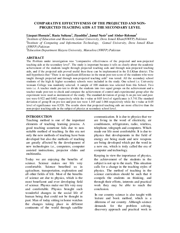 (PDF) COMPARATIVE EFFECTIVENESS OF THE PROJECTED AND NON PROJECTED