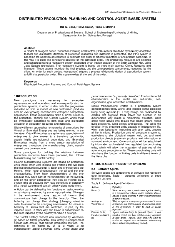 (PDF) Distributed production planning and control agent-based system ...