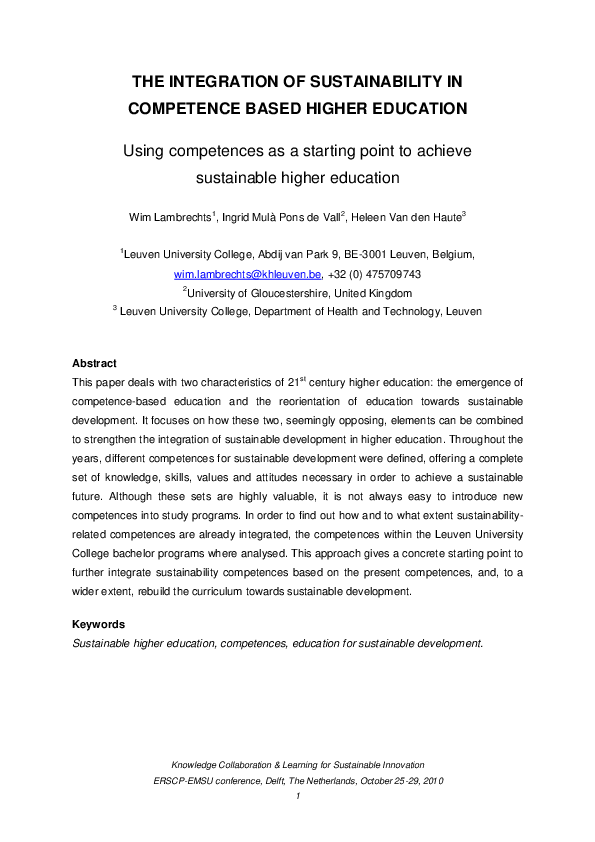 (PDF) The integration of sustainability in competence based higher ...