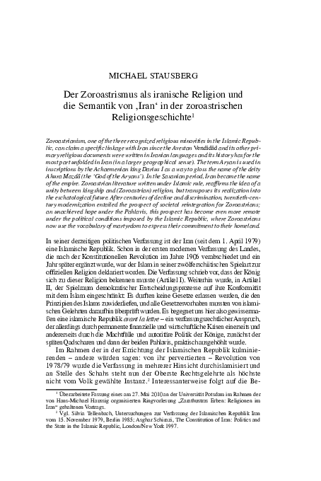 (PDF) Der Zoroastrismus als iranische Religion und die Semantik von ...