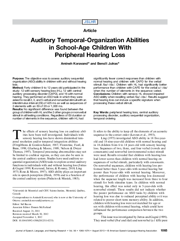 (PDF) Auditory Temporal-Organization Abilities in School-Age Children ...
