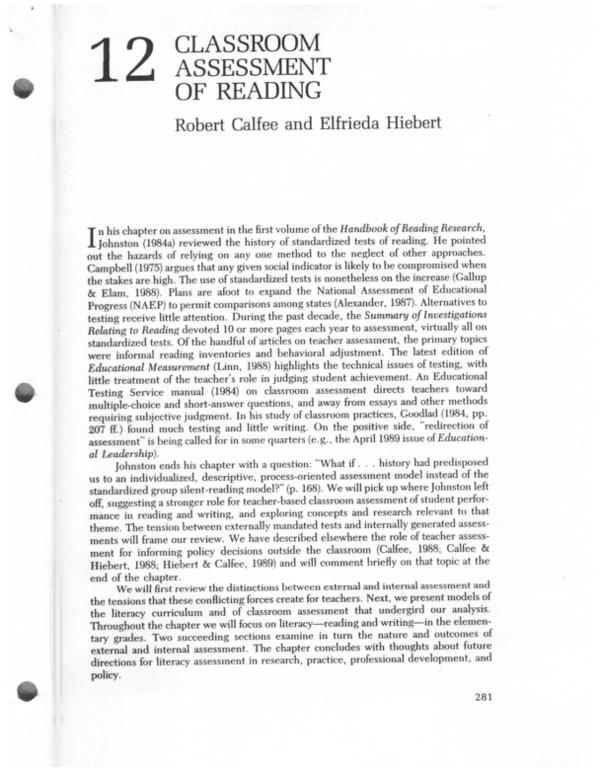 (PDF) Classroom Assessment of Reading