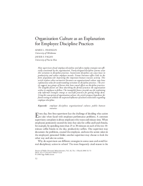 (PDF) Organization Culture as an Explanation for Employee Discipline ...