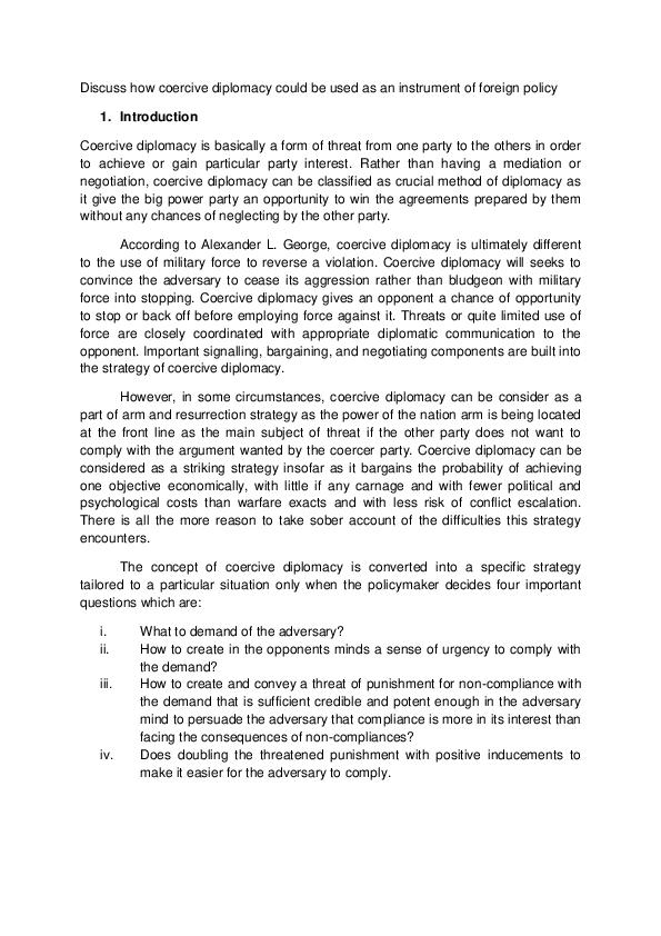 (DOC) Discuss how coercive diplomacy could be used as an instrument of