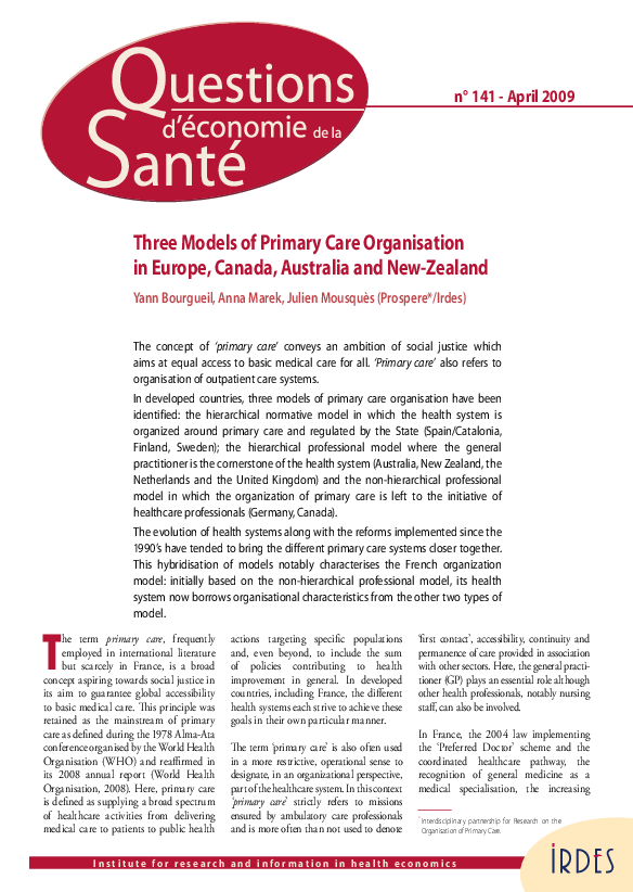 (PDF) Three Models of Primary Care Organisation in Europe, Canada ...