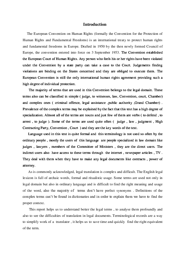 (DOC) Introduction The European Convention on Human Rights (formally ...