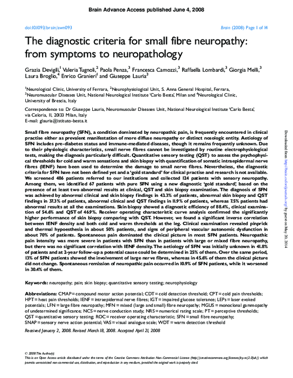 (PDF) The diagnostic criteria for small fibre neuropathy: from symptoms ...