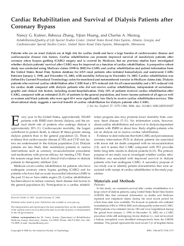 (PDF) Cardiac Rehabilitation and Survival of Dialysis Patients after ...