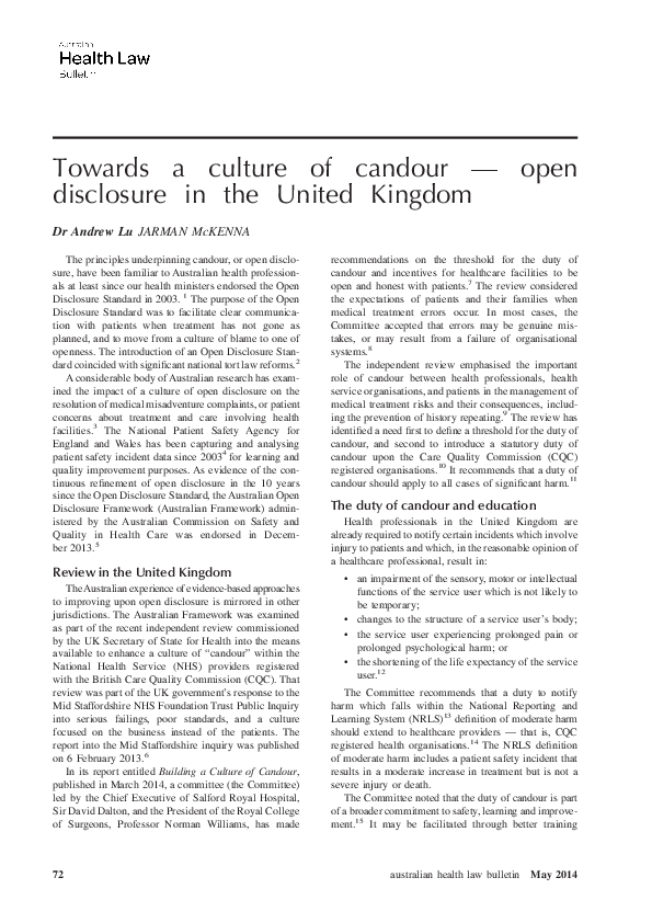 Open disclosure in healthcare image