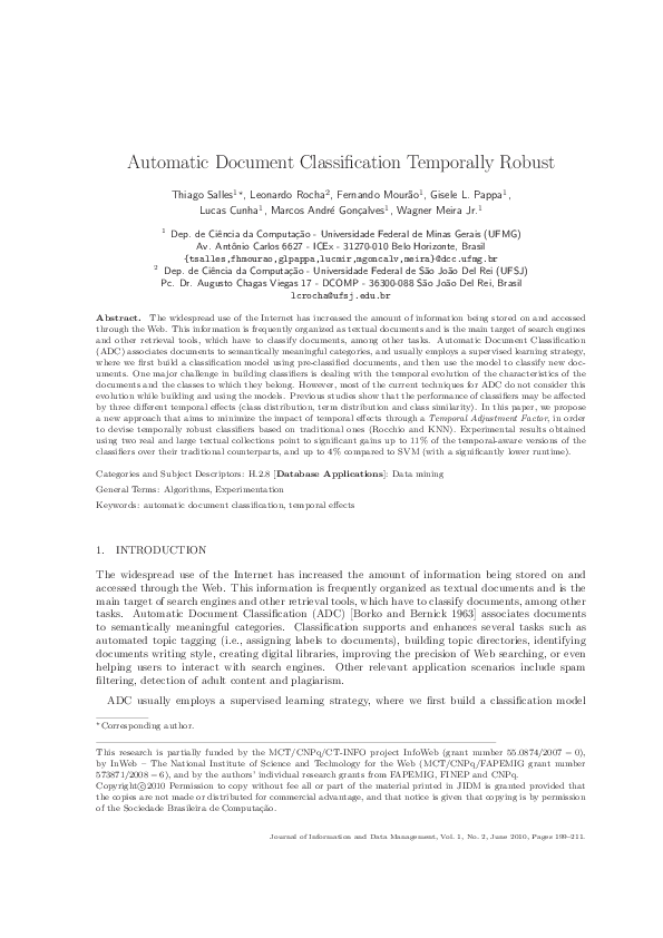 (PDF) Automatic Document Classification Temporally Robust