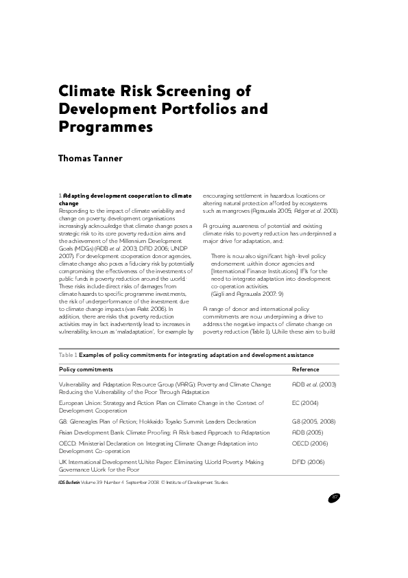 (PDF) Climate risk screening of development portfolios and programmes