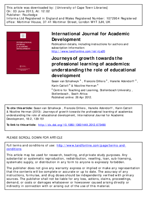 (PDF) Journeys of growth towards the professional learning of academics ...