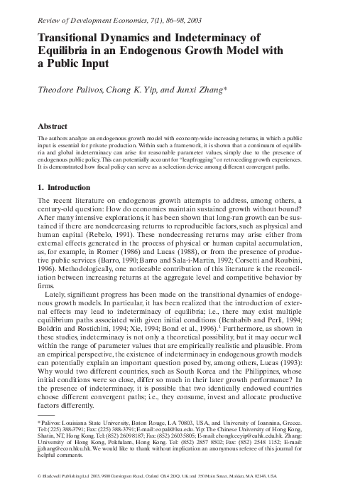 (PDF) Transitional Dynamics and Indeterminacy of Equilibria in an ...