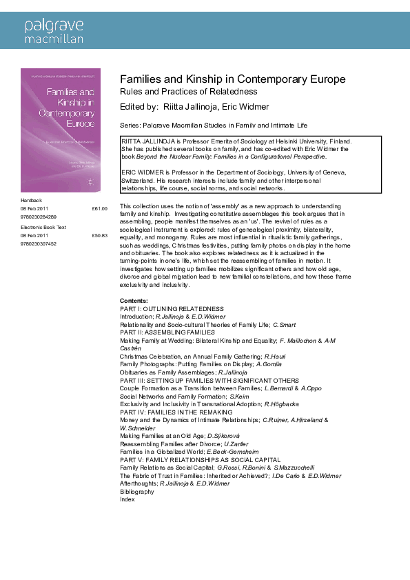Families and Kinship in Contemporary Europe