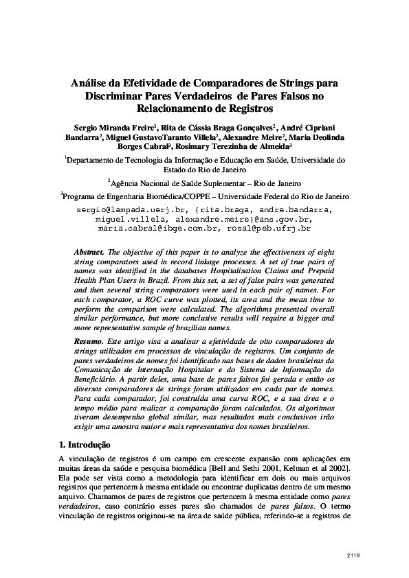  PDF An lise Da Efetividade De Comparadores De Strings Para 