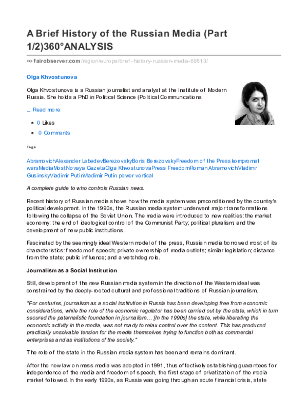 (PDF) A Brief History of the Russian Media (Part 1/2) Olga