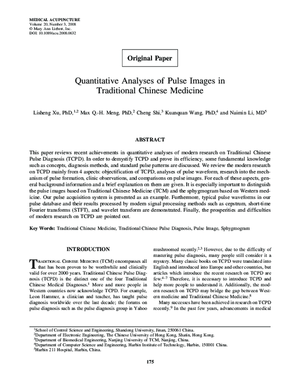 (PDF) Quantitative analyses of pulse images in traditional Chinese medicine