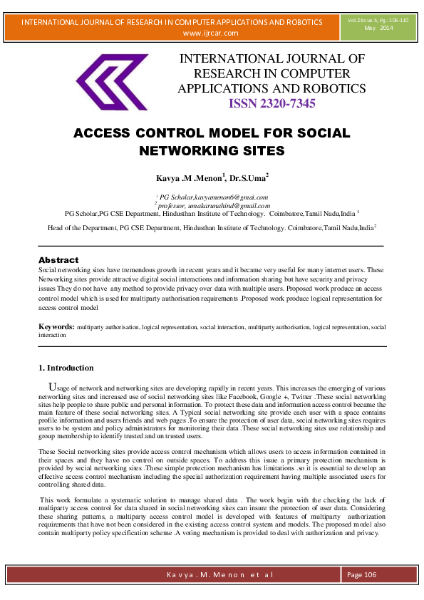 (PDF) ACCESS CONTROL MODEL FOR SOCIAL NETWORKING SITES