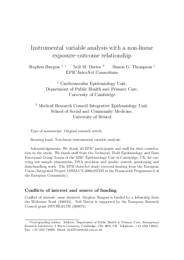 (PDF) Instrumental variable analysis with a relationship Stephen