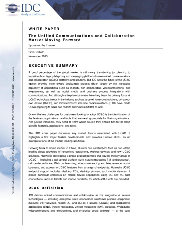 (PDF) IDC Huawei White Paper-The Unified Communications and Collaboration