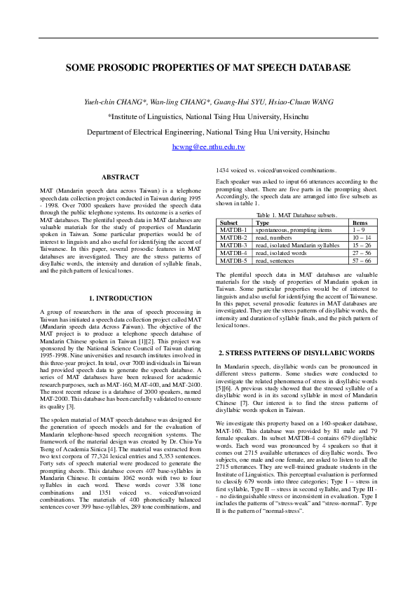 (PDF) SOME PROSODIC PROPERTIES OF MAT SPEECH DATABASE