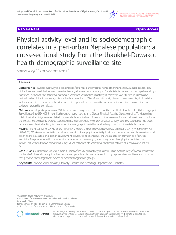 (PDF) Physical activity level and its sociodemographic correlates in a ...