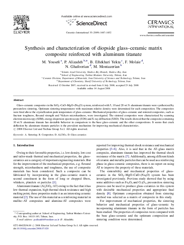 (PDF) Synthesis and characterization of diopside glassceramic matrix
