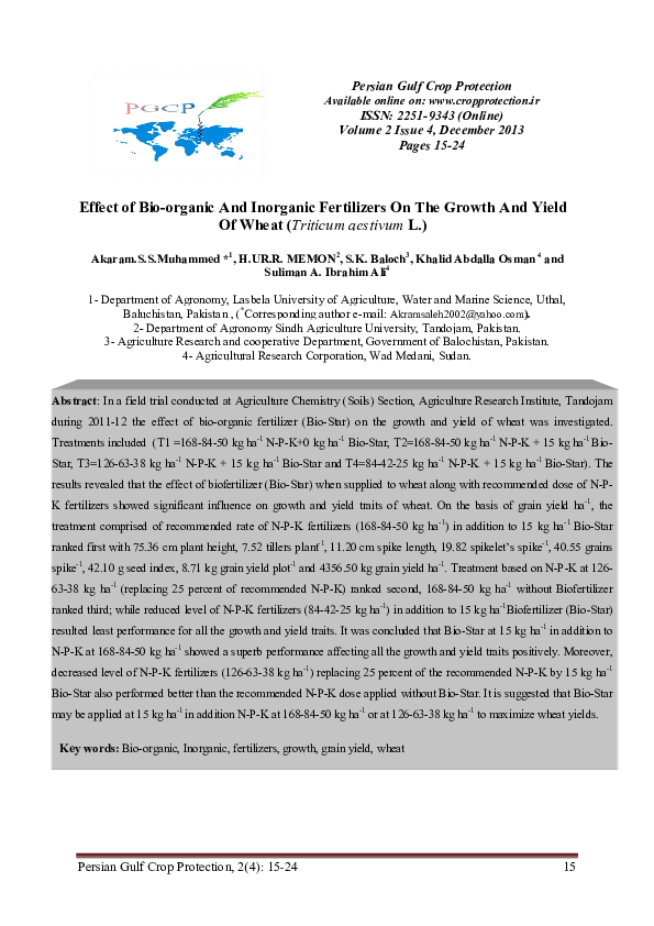 (PDF) Effect of Bio-organic And Inorganic Fertilizers On The Growth And ...