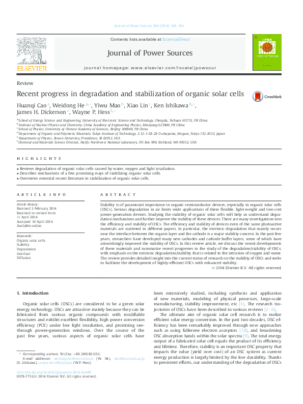 (PDF) Recent progress in degradation and stabilization of organic solar ...