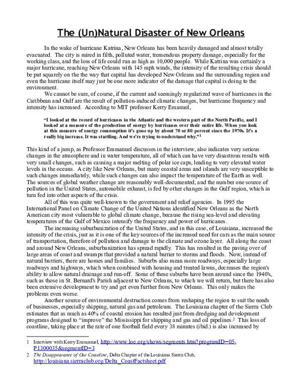 The (Un)Natural Disaster of New Orleans