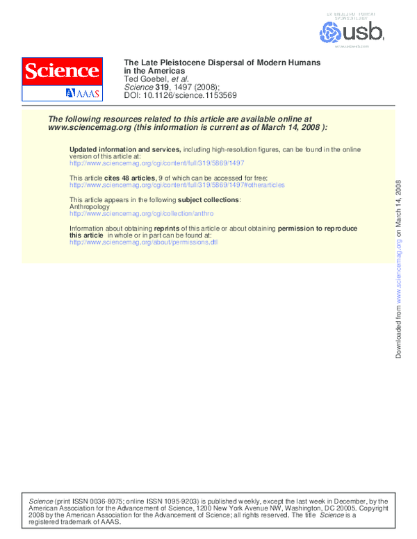 (PDF) in the Americas The Late Pleistocene Dispersal of Modern Humans