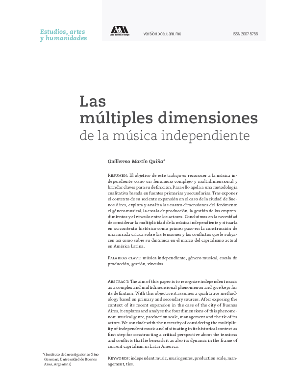 (PDF) Las múltiples dimensiones de la música independiente (Revista ...