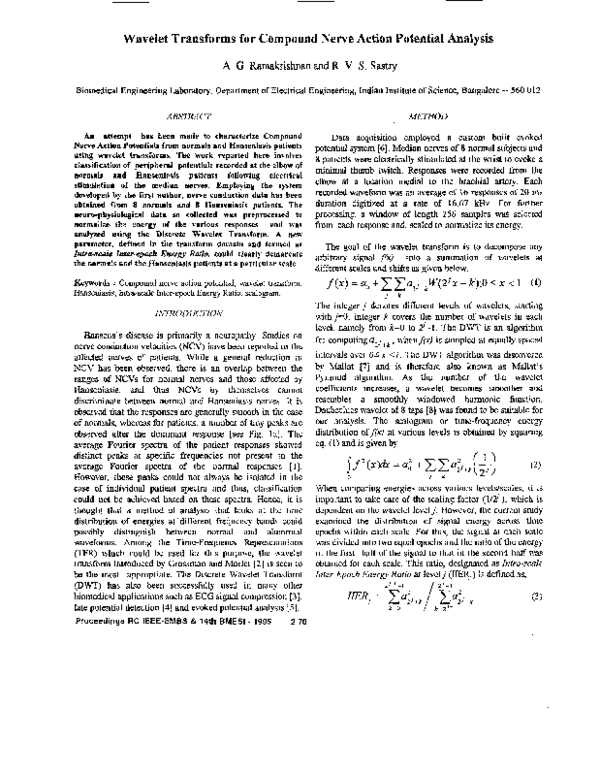 (PDF) Wavelet transforms for compound nerve action potential analysis
