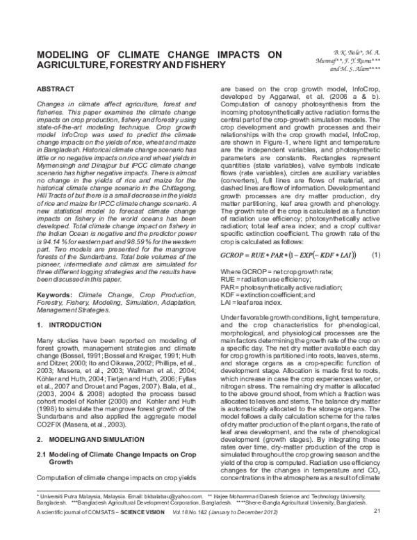 (PDF) Modeling of Climate Change Impacts on Agriculture, Forestry and ...
