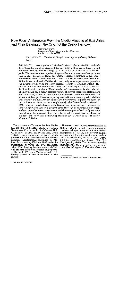 1986 Harrison - Nyanzapithecus from Miocene East Africa