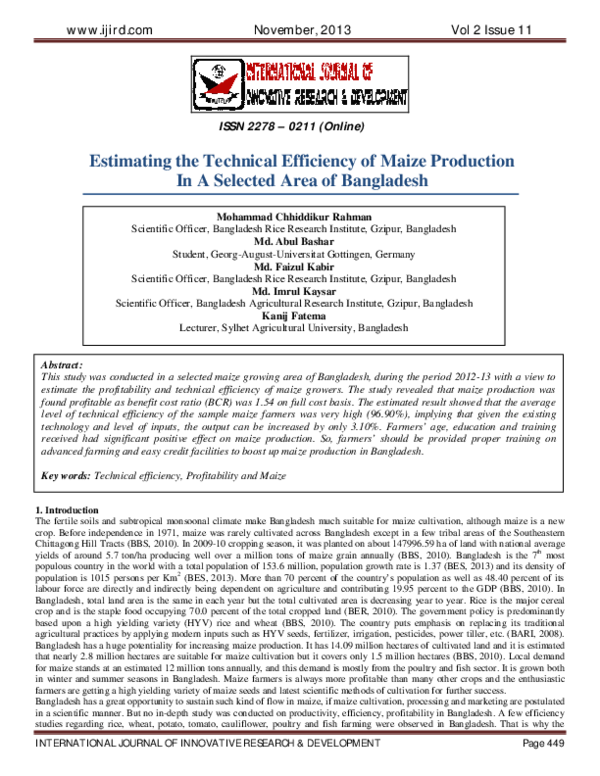 (PDF) Estimating the Technical Efficiency of Maize Production In A ...