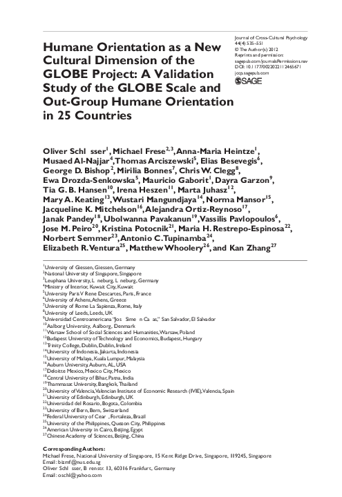 (PDF) Humane Orientation as a New Cultural Dimension of The GLOBE ...