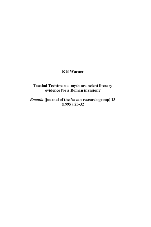 (PDF) Tuathal Techtmar a myth or ancient literary evidence for a Roman