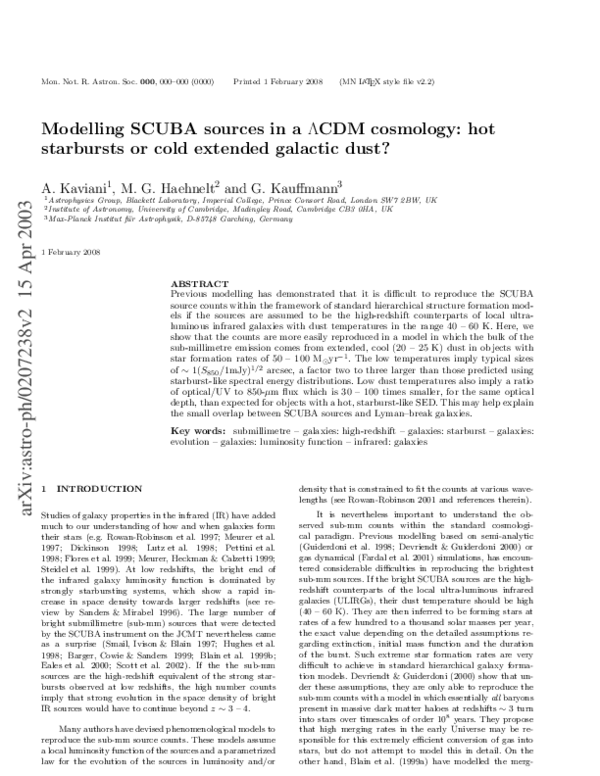 (PDF) Modelling SCUBA sources in a Lambda-CDM cosmology: hot starbursts ...
