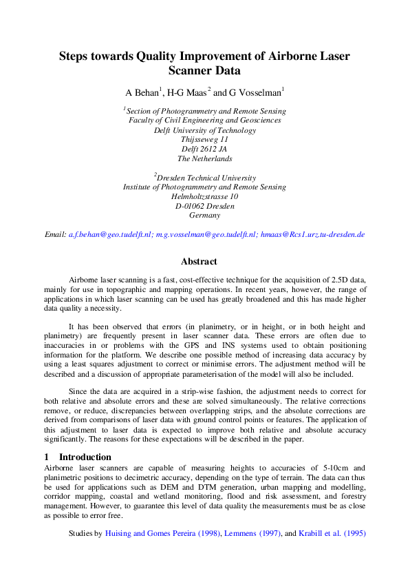(PDF) Steps towards Quality Improvement of Airborne Laser Scanner Data