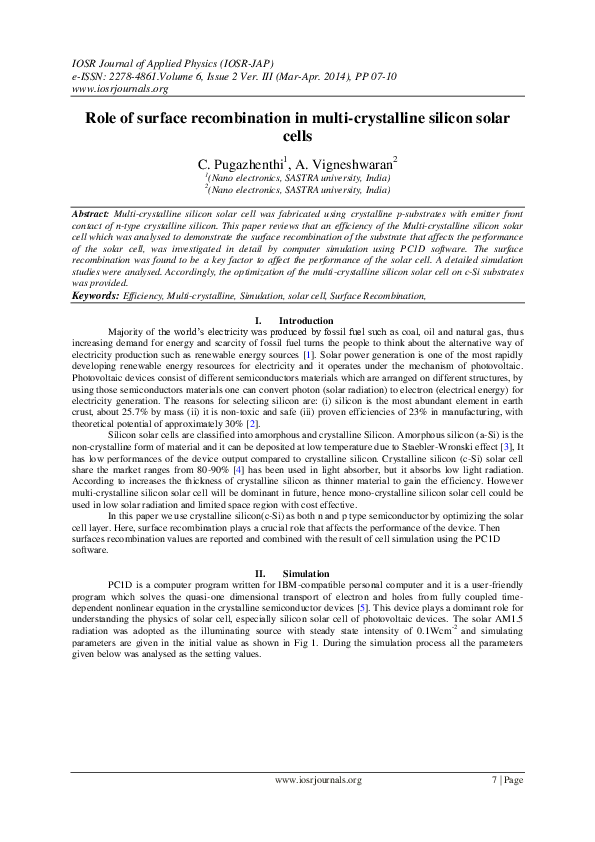 (PDF) Role of surface recombination in multi-crystalline silicon solar ...