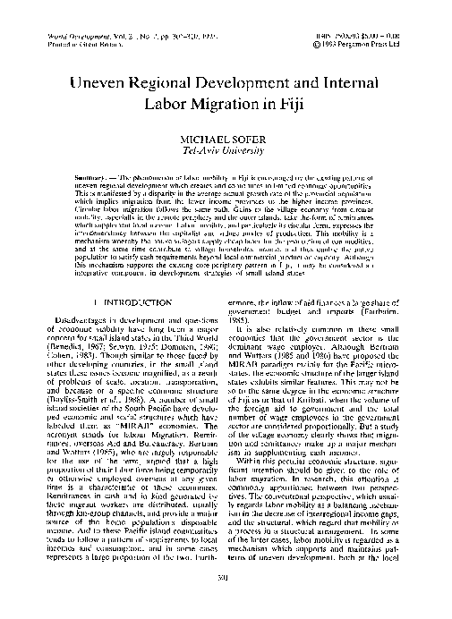(PDF) Uneven regional development and internal labor migration in Fiji