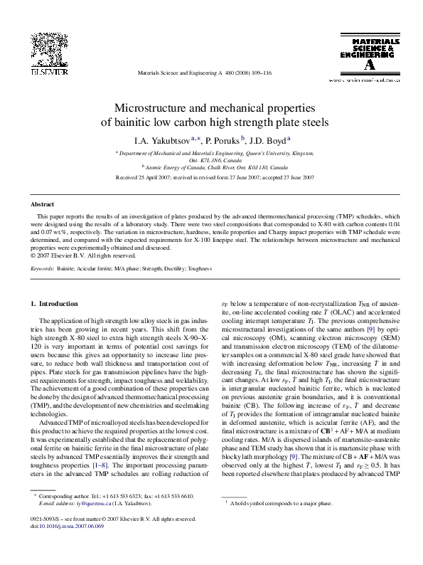 (PDF) Microstructure and mechanical properties of bainitic low carbon ...