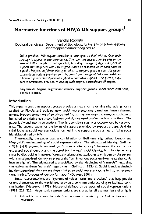 (PDF) Normative functions of HIV/AIDS support groups