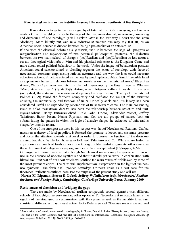 (DOC) Neoclassical realism and neoneo synthesis