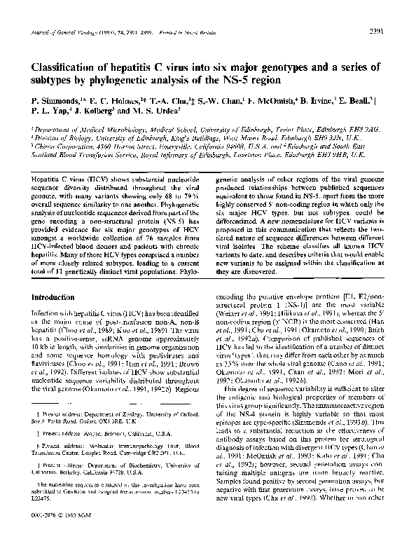 (PDF) Classification of hepatitis C virus into six major genotypes and ...