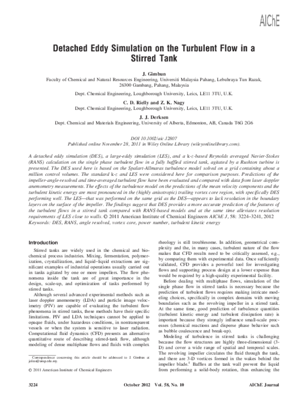 (PDF) Large Eddy Simulation of Turbulent Flow in a Rushton Impeller ...