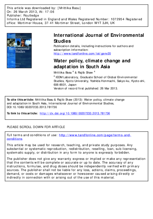 (PDF) Water policy, climate change and adaptation in South Asia